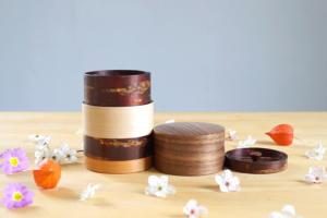 Tea canister in four types of wood (walnut) 
