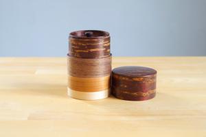 Tea canister in four types of wood (cherry bark)   
