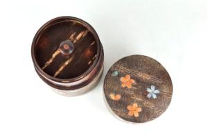 Cherry bark tea canister frost & mother-of-pearl petals (M)