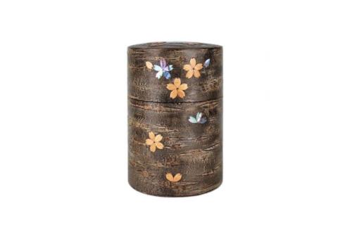 Cherry bark tea canister frost & mother-of-pearl petals (L)
