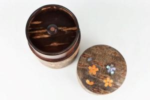 Cherry bark tea canister frost & mother-of-pearl petals (L)