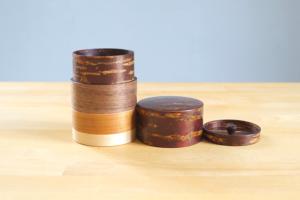 Tea canister in four types of wood (cherry bark)   