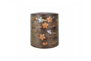 Cherry bark tea canister frost & mother-of-pearl petals (M)