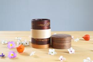 Tea canister in four types of wood (walnut) 