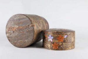 Cherry bark tea canister frost & mother-of-pearl petals (L)