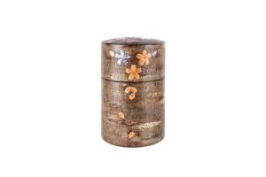 Cherry bark tea canister frost & mother-of-pearl petals (S)